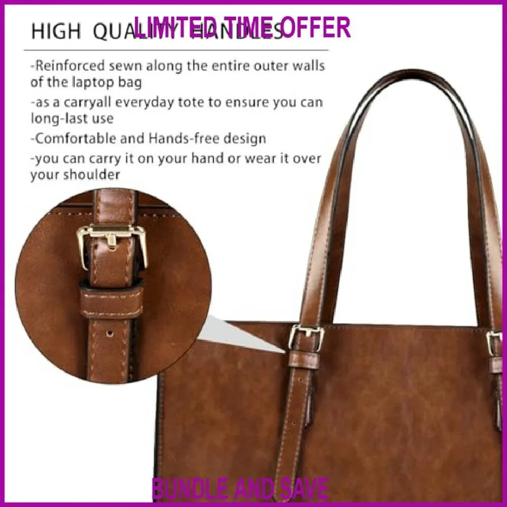 Waterproof Leather Laptop Tote Bag 15.6 Inch Large Capacity Professional Work
